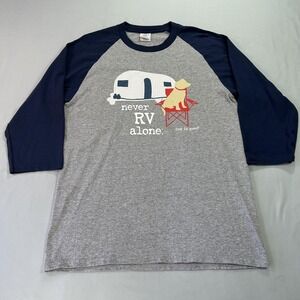 Dog Is Good Shirt Womens Medium Gray Never RV Alone Raglan Camper Dog Graphic